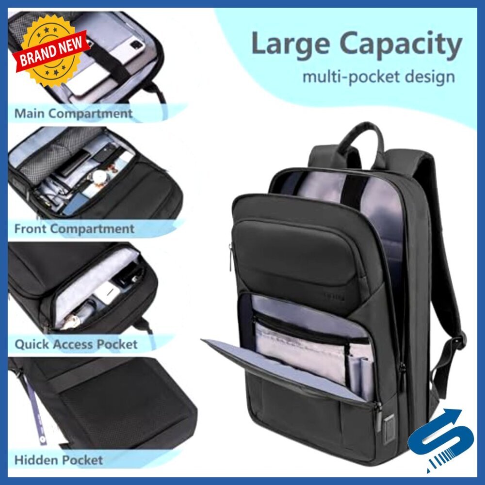 Slim Expandable Travel Laptop Backpack with USB Charging Port Water Resistant - Picture 4 of 6